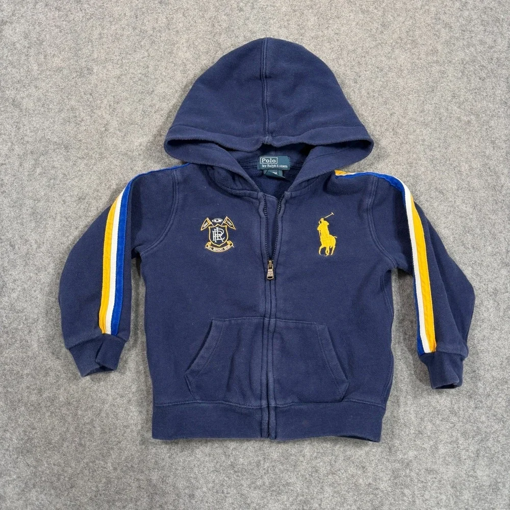 Vintage Polo Ralph Lauren Baby Boy Navy Blue Big Pony Full Zip Hoodie Size 24M